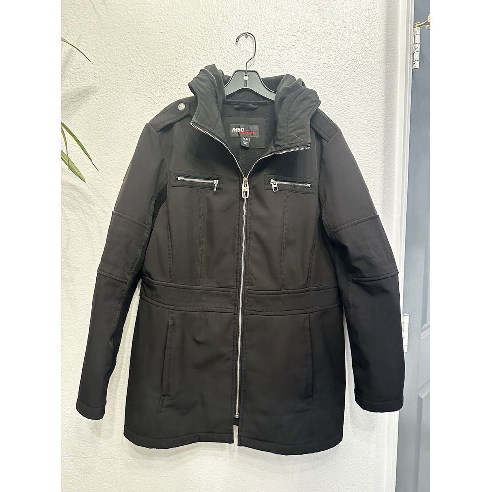 Miss Sixty Jacket Trench Coat Hood M60 Women Sz‎ XL Black Soft Shell Zip Front